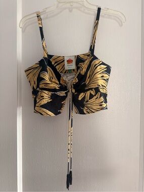 FARM Rio Black and Yellow Floral Crop Top
